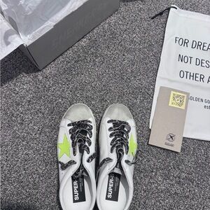 NWB😍Golden Goose White Sneakers with Neon Green Star